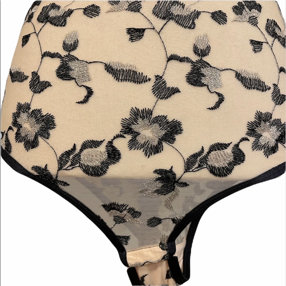 NWT INC International Concepts Sheer Mesh Metallic Floral Sexy Bodysuit Size S - Picture 9 of 16